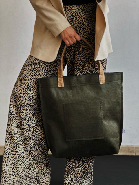 Mr.m Vintage grüne Echtledertasche/cremefarbene Griffe