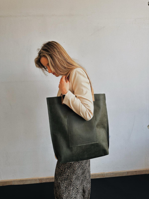 Mr.m Vintage grüne Echtledertasche/cremefarbene Griffe