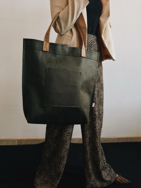 Mr.m Vintage grüne Echtledertasche/cremefarbene Griffe