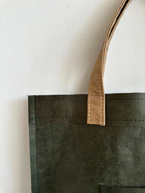 Mr.m Vintage grüne Echtledertasche/cremefarbene Griffe