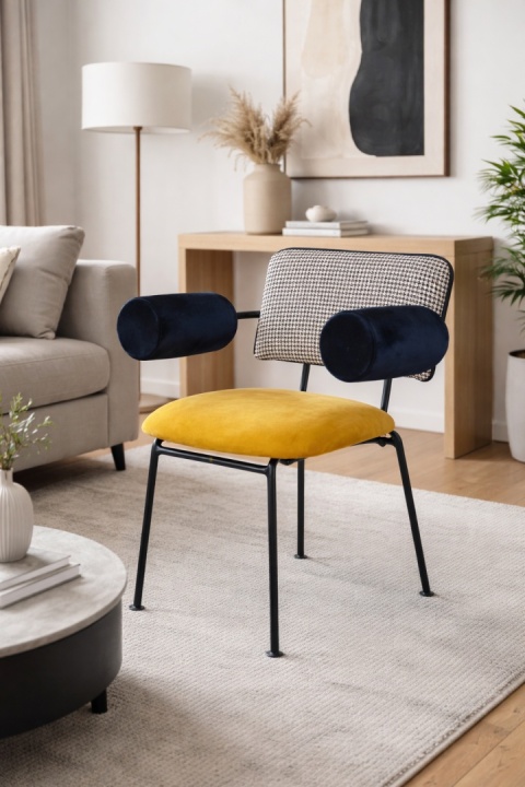 BEE fotel tapicerowany z podłokietnikami na metalowym stelażu