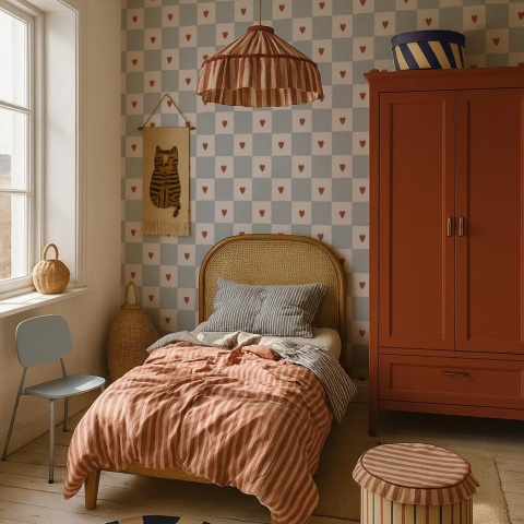 DEKORNIK French hearts check Wallpaper