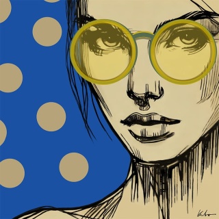 DIGITAL PAINTING -WOMAN WITH GLASSES - BLUE Grafik auf Leinwand