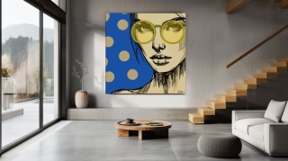 DIGITAL PAINTING -WOMAN WITH GLASSES - BLUE Grafik auf Leinwand
