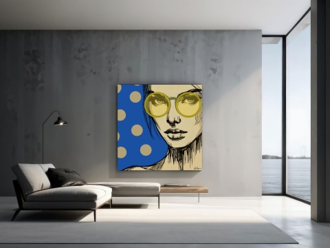 DIGITAL PAINTING -WOMAN WITH GLASSES - BLUE graphic on canvas