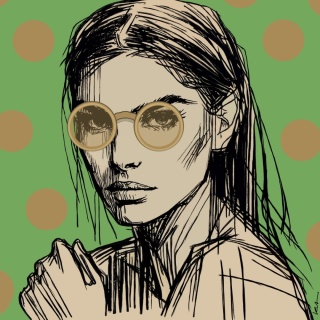 DIGITAL PAINTING -WOMAN WITH GLASSES - GREEN Grafik auf Leinwand