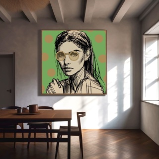 DIGITAL PAINTING -WOMAN WITH GLASSES - GREEN Grafik auf Leinwand