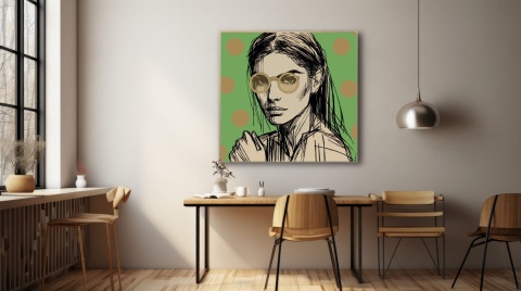 DIGITAL PAINTING -WOMAN WITH GLASSES - GREEN graphic on canvas
