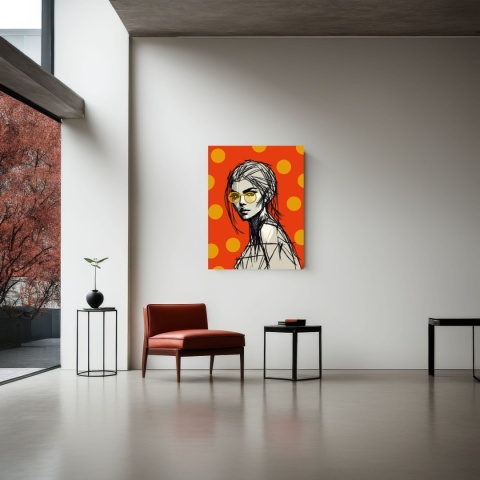 DIGITAL PAINTING -WOMAN WITH GLASSES - ORANGE graphic on canvas