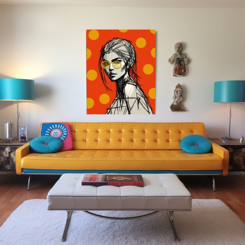 DIGITAL PAINTING -WOMAN WITH GLASSES - ORANGE graphic on canvas