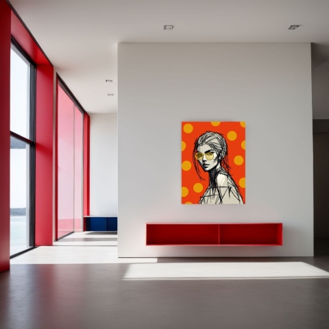 DIGITAL PAINTING -WOMAN WITH GLASSES - ORANGE graphic on canvas