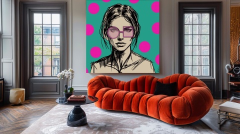 DIGITAL PAINTING - WOMAN WITH GLASSES - PINK grafika na płótnie