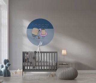 Dekoracja ścienna - Mural DOTS - Pan Jajko i jajeczko nad morzem