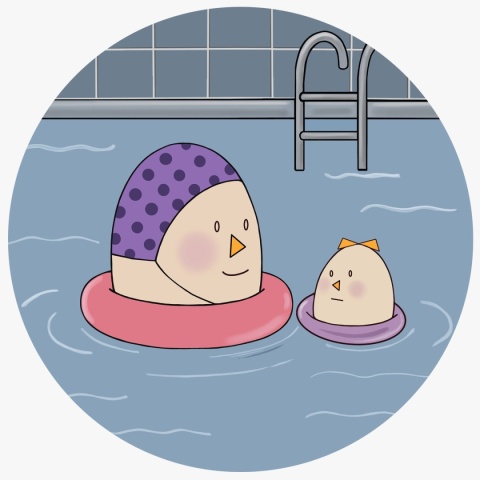 Wanddekoration - Wandbild DOTS - Frau Ei am Pool