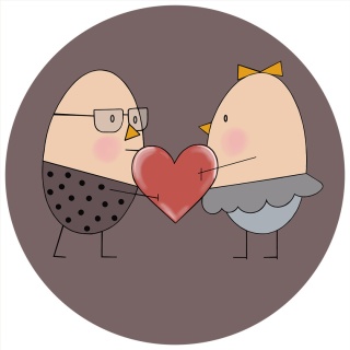 Dekoracja ścienna - Mural DOTS - Pan i Pani Jajko świętują Walentynki