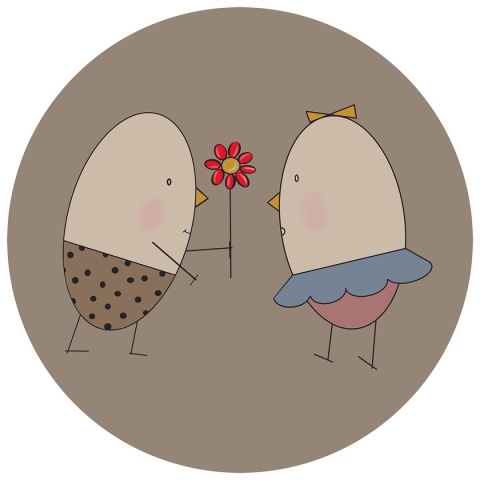 Wanddekoration - Wandbild DOTS - Herr und Frau Ei mit einer Blume