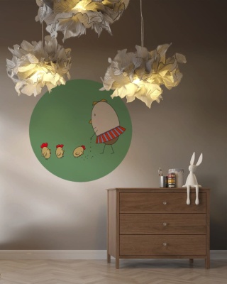 Dekoracja ścienna - Mural DOTS - Pani Jajko Karmi Kurczaczki