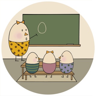 Dekoracja ścienna - Mural DOTS - Pani Jajko uczy w szkole