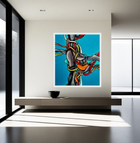 Abstrakcja TREE OF BLUE Obraz na płótnie akryl 100x 100 cm