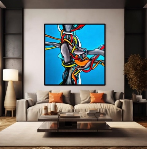 Abstrakcja TREE OF BLUE Obraz na płótnie akryl 100x 100 cm