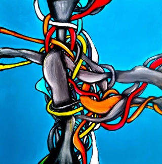 Abstrakcja TREE OF BLUE Obraz na płótnie akryl 100x 100 cm