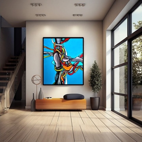 Abstrakcja TREE OF BLUE Obraz na płótnie akryl 100x 100 cm