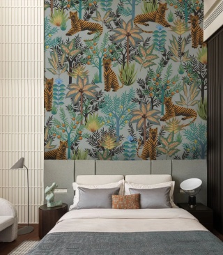 Gold Tigers Light Blue Tapete von Wallcolors