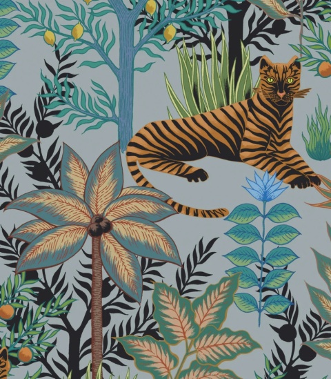 Tapeta Gold Tigers Light Blue od Wallcolors