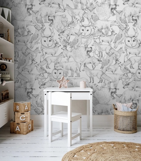 Tapeta Forest Friends Grey od Wallcolors