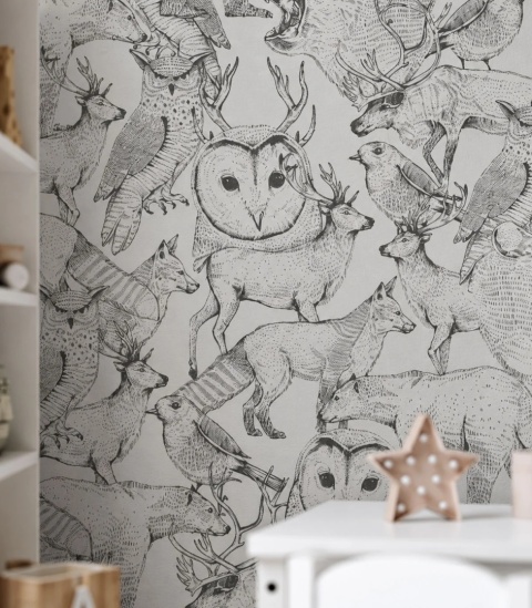 Tapeta Forest Friends Grey od Wallcolors