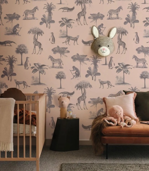 Tapeta Vintage Animals Pink od Wallcolors