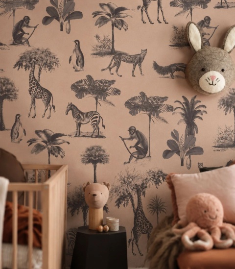 Tapeta Vintage Animals Pink od Wallcolors