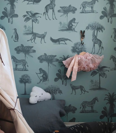 Tapeta Vintage Animals Dark Mint od Wallcolors