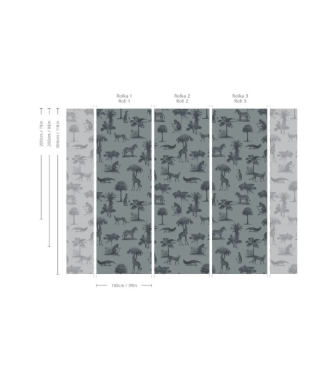 Tapeta Vintage Animals Dark Mint od Wallcolors
