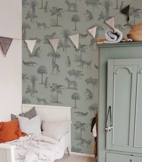 Tapeta Vintage Animals Light Mint od Wallcolors
