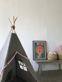 Teepee tent Grey with pink pompom