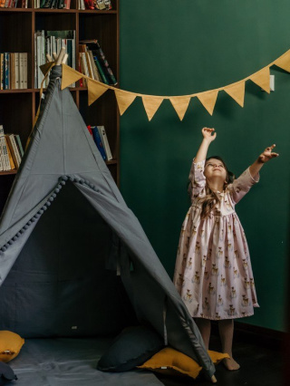 Teepee tent Grey with grey pompom