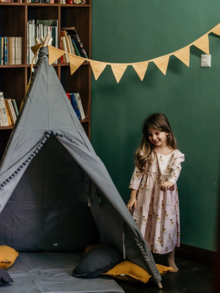 Tipi Zelt Grau mit grauem Pompom